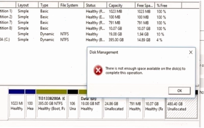 Ổ cứng hiển thị trạng thái Unallocated
