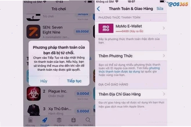 Phương thức thanh toán momo bị từ chối trên App Store