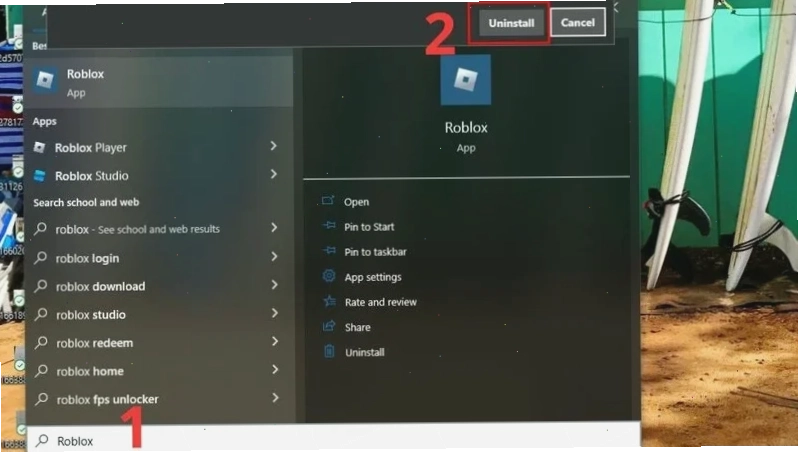 Quá trình gỡ cài đặt Roblox trên Windows trước khi tải phiên bản mới nhất