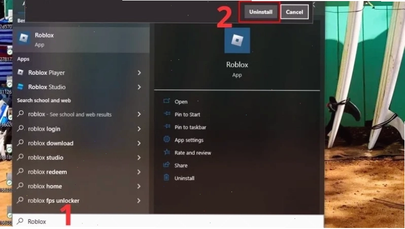 Quá trình gỡ cài đặt Roblox trên Windows trước khi tải phiên bản mới nhất