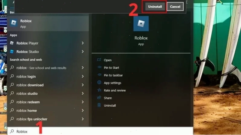 Quá trình gỡ cài đặt Roblox trên Windows trước khi tải phiên bản mới nhất