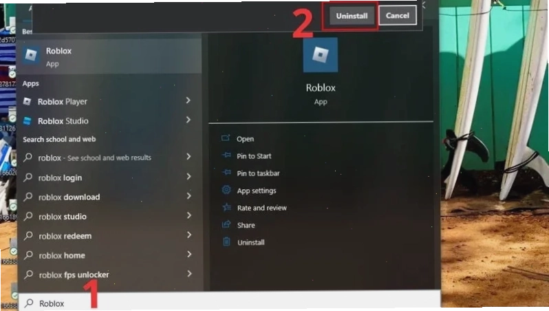 Quá trình gỡ cài đặt Roblox trên Windows trước khi tải phiên bản mới nhất