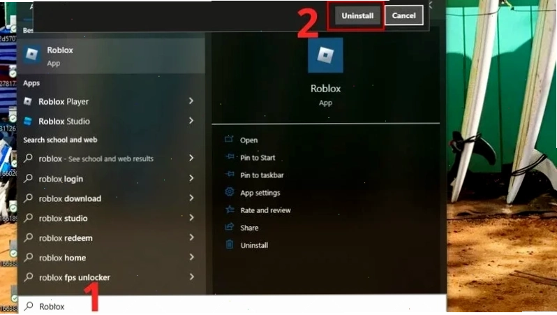 Quá trình gỡ cài đặt Roblox trên Windows trước khi tải phiên bản mới nhất