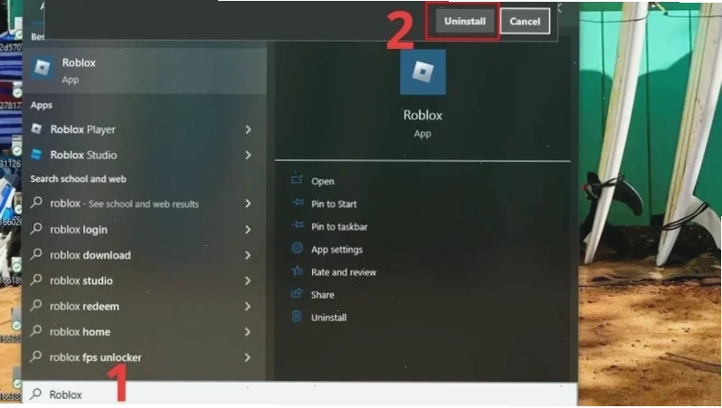 Quá trình gỡ cài đặt Roblox trên Windows trước khi tải phiên bản mới nhất