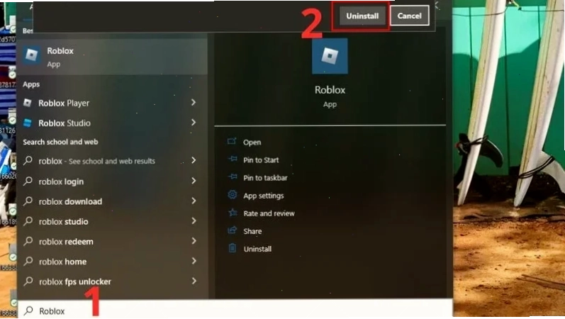 Quá trình gỡ cài đặt Roblox trên Windows trước khi tải phiên bản mới nhất