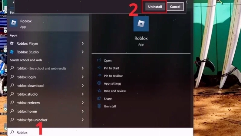 Quá trình gỡ cài đặt Roblox trên Windows trước khi tải phiên bản mới nhất