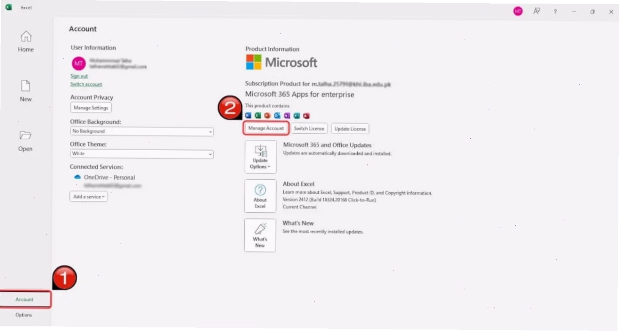 Quản lý tài khoản Microsoft Excel