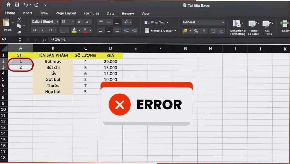 Sửa lỗi Excel không tự tăng số thứ tự khi kéo