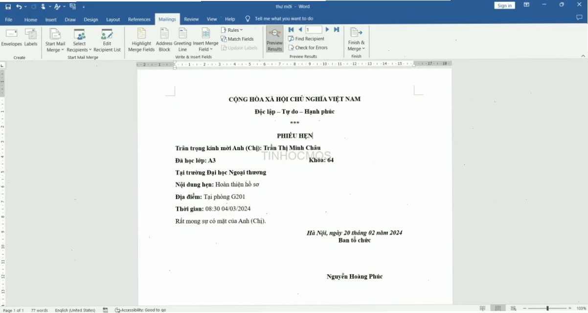 sửa lỗi mail merge bằng hàm text