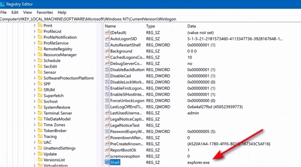 Sửa Value Data thành explorer.exe