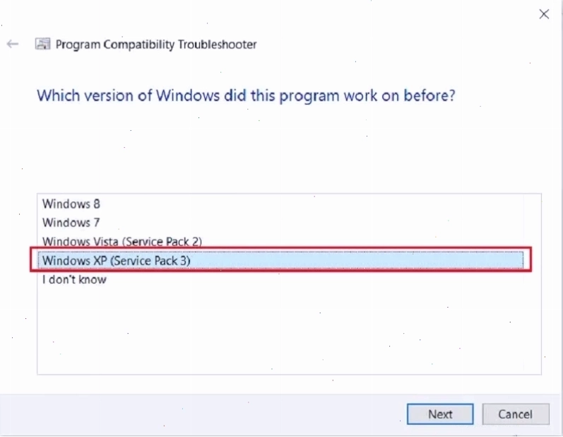Tại Win10/11 bạn sẽ chọn Windows XP (Service Park 3)