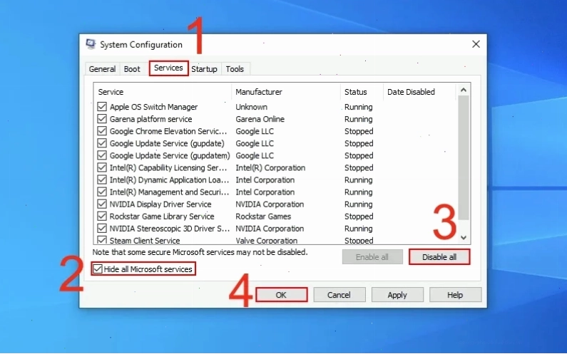 Tắt các dịch vụ không cần thiết trong Clean Boot State