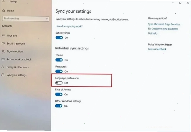 Tắt công tắc chuyển đổi Language preferences để vô hiệu hóa đồng bộ hóa ngôn ngữ