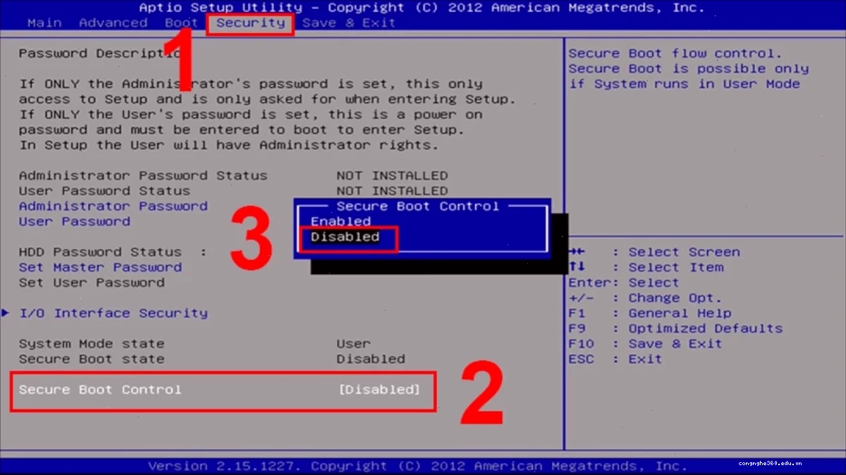 Tắt Secure Boot Control để sửa lỗi BIOS
