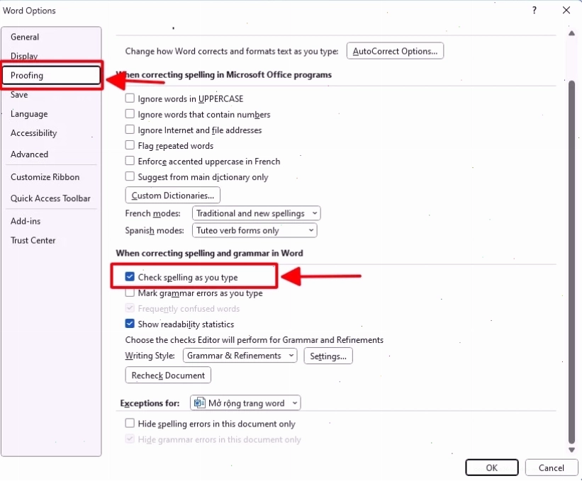 Tắt sửa lỗi chính tả trong Word 2010 qua File Options