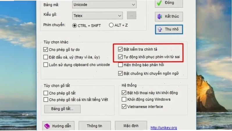 Tắt tính năng tự động sửa lỗi của Unikey