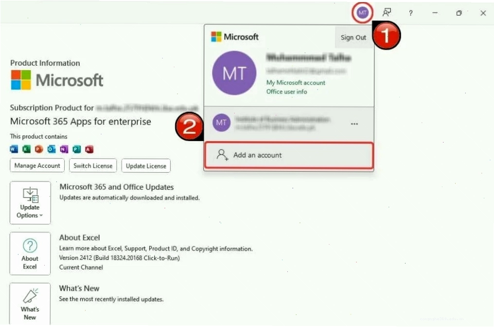 Thêm tài khoản Microsoft Excel