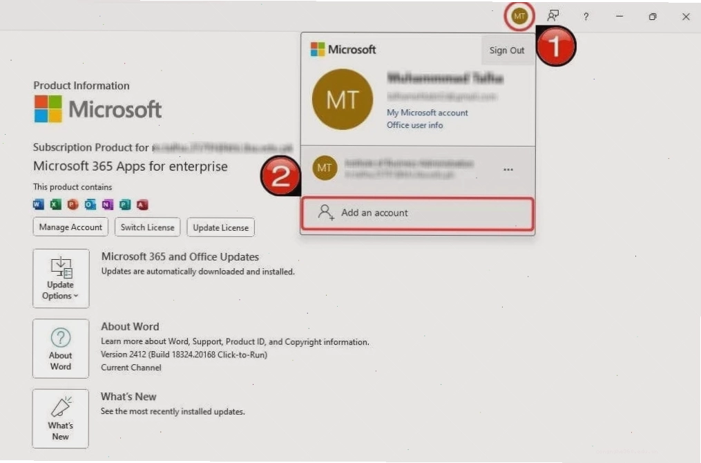Thêm tài khoản trong Microsoft Word