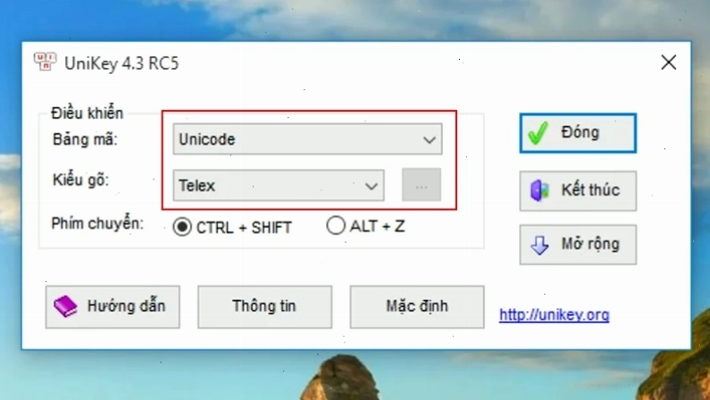 Thiết lập bảng mã và kiểu gõ cho Unikey