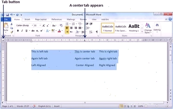 Thiết lập tab trong Word 2010