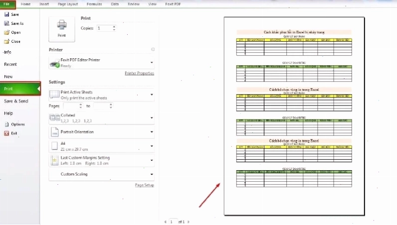 Thiết lập trang in Excel để sửa lỗi bảng bị nhảy trang