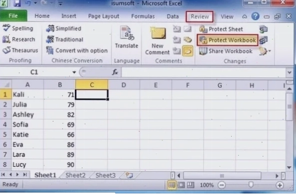 Thực hiện bảo vệ cấu trúc workbook trong Excel