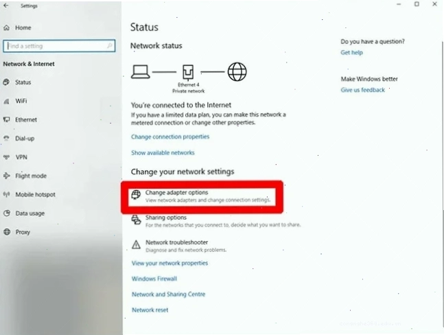 Truy cập Change adapter options để khắc phục lỗi mạng liên quan đến Microsoft Store
