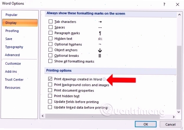 Tùy chỉnh lại chế độ in Word để khắc phục lỗi hiển thị ảnh