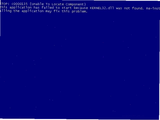 Windows XP Vista 7 Kernel32 dll not found error screen