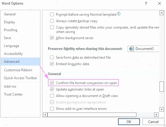 Xác nhận chuyển đổi định dạng file trong Mail Merge