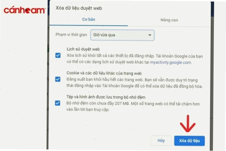 Xóa lịch sử duyệt web cache
